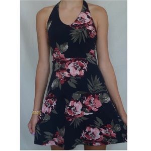 Floral Halter Neck Dress; Navy